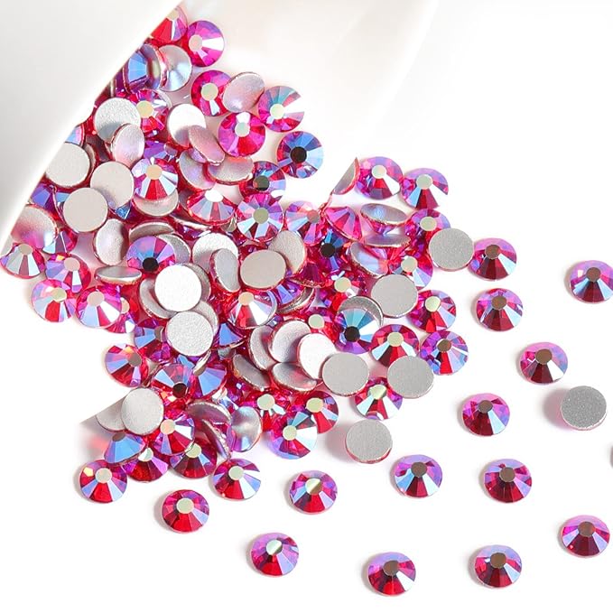 Beadsland 1440 Pieces Flat Back Crystal Rhinestones Round Gems,Light Siam AB,SS3,1.2-1.4mm