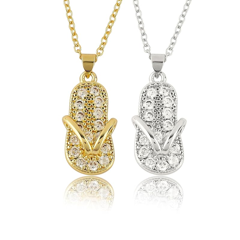 JOR Sleeper Charm Pendant Necklace, CZ, Men & Women Unisex Jewelry, Dainty Gold & Silver Plated Combo Chain 18 inch (Pack of 2)