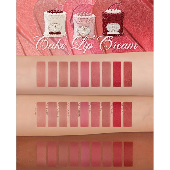 Flower Knows Strawberry Cupid Cake Lip Cream,Long Lasting Pink Brown Matte Lipstick,Hydrating Lip Stain,Transfer & Smudge-Proof Velvet Liquid Lipstick for Girls&Women,0.17 Fl Oz(V01 Vanitea)