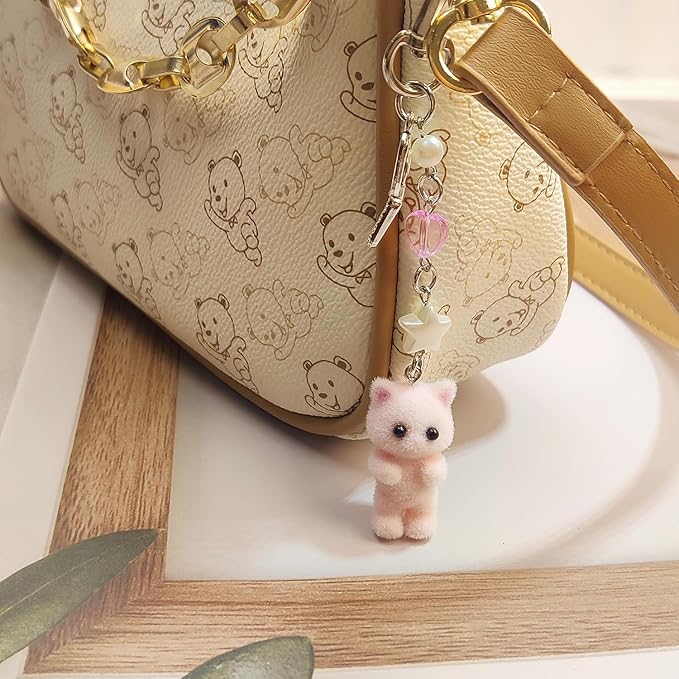 Cute Pink Keychain,Fuzzy Cat Keychain Aesthetic Y2K KeychainStylish KeychainsAccessories