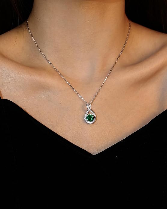 FANCIME Birthstone Necklaces for Women Fine Jewelry Sterling Silver Infinity Pendant Anniversary Birthday Gifts for Her Women Wife Mom Lady Daughter, Chain 16"+2" Extend