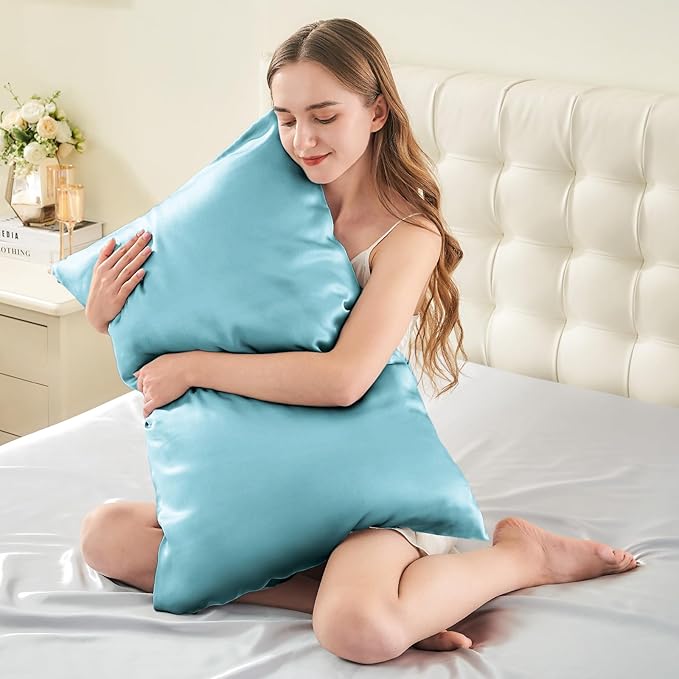 INFIIXSO Silk Pillow Cases 2 Pack Standard Size, Ultra Smooth & Soft Mulberry Silk Pillow Case for Hair and Skin, Breathable Cooling Silk Pillowcase with Hidden Zipper (Ocean Mist, 20x26 Inches)