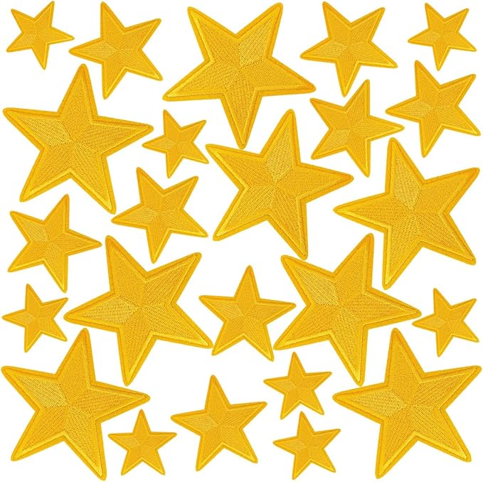 WILDREEDS 24 Pieces Star Iron on Patches, Star Embroidered Patch for Clothing, T-Shirt, Backpacks, Hats, Jeans, Jackets (Yellow)