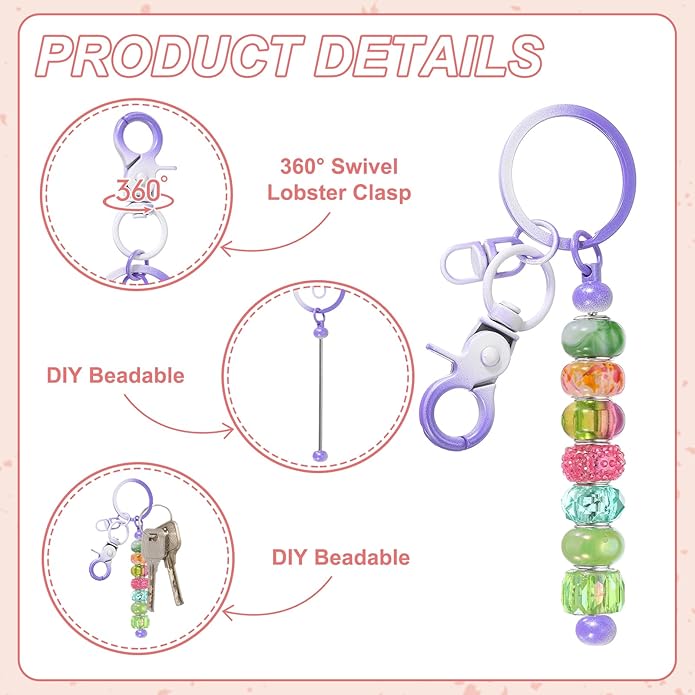 uxcell Beadable Keychain, Keychain Making Supplies, Blank Bead Metal Chain Bars for DIY Crafts Jewelry Making Gift