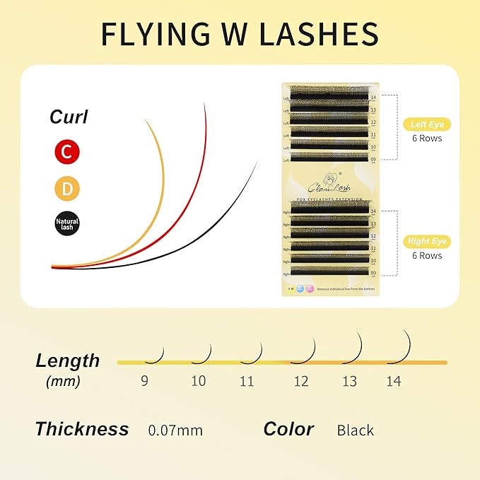 GLAMLASH W Eyelash Extensions 3D Volume Premade Fan Natural Soft Matte Lash Professional Salon Supplies (3D,0.07,C,9-14mm,Fox)