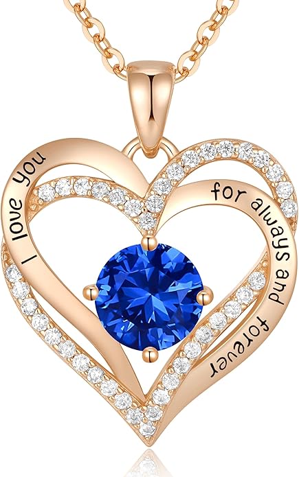 CDE Forever Love Heart Necklaces for Women, Wedding Anniversary, Birthday Mothers Day Christmas Day Gifts for Mom, Mother, Wife, friend, S925 Silver Jewelry with Birthstone Pendant