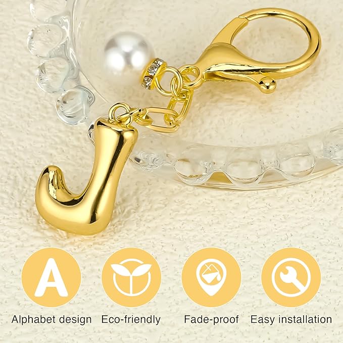 VICKHU Gold Plated Bubble Initial Letter Cute Keychain for Women Car Key Purse Decorative Keyring Handbag Charms Fashion