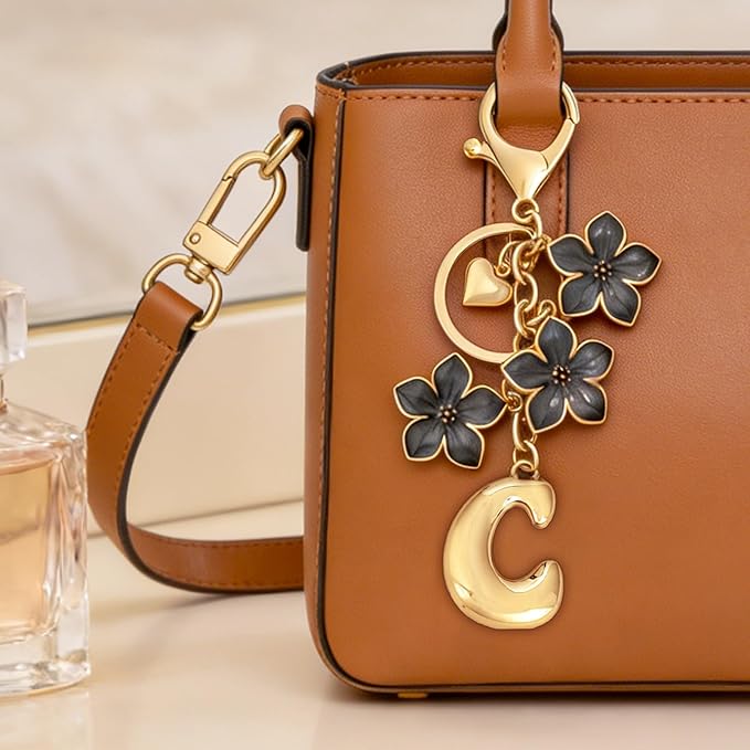 Snycler Bubble Initial Keychain Graceful Flower for bags car remote–A-Z Letter Charms for Women