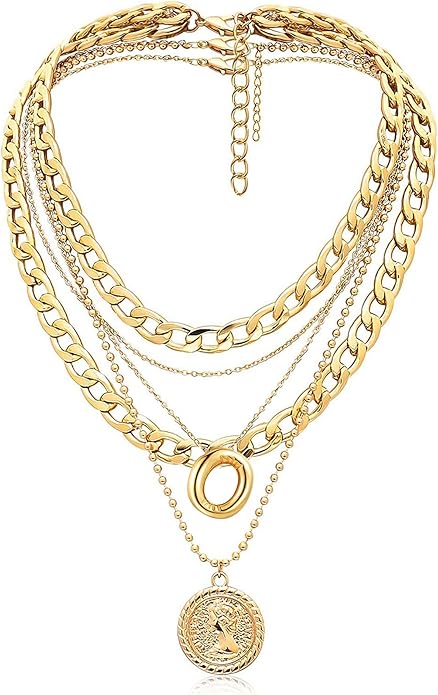 MJartoria Layered Necklaces for Women Trendy Balloon Initial Coin Pendant Necklace Dainty Chunky Chain Choker Necklaces Jewelry Birthday Gifts
