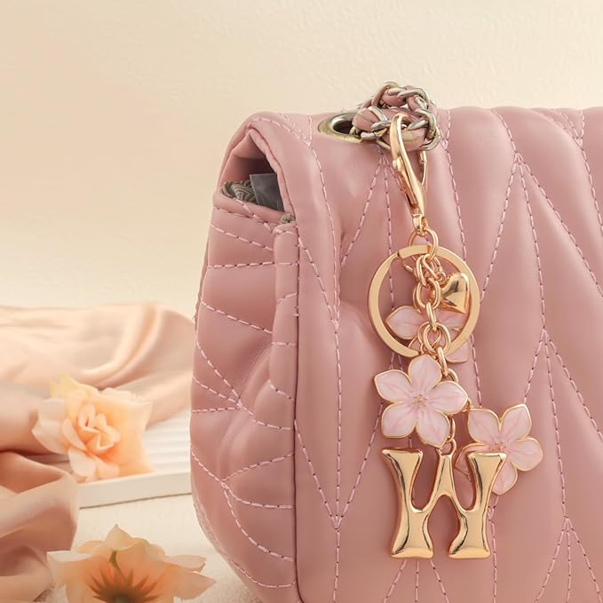 Snycler Bubble Initial Keychain Graceful Flower for bags car remote–A-Z Letter Charms for Women