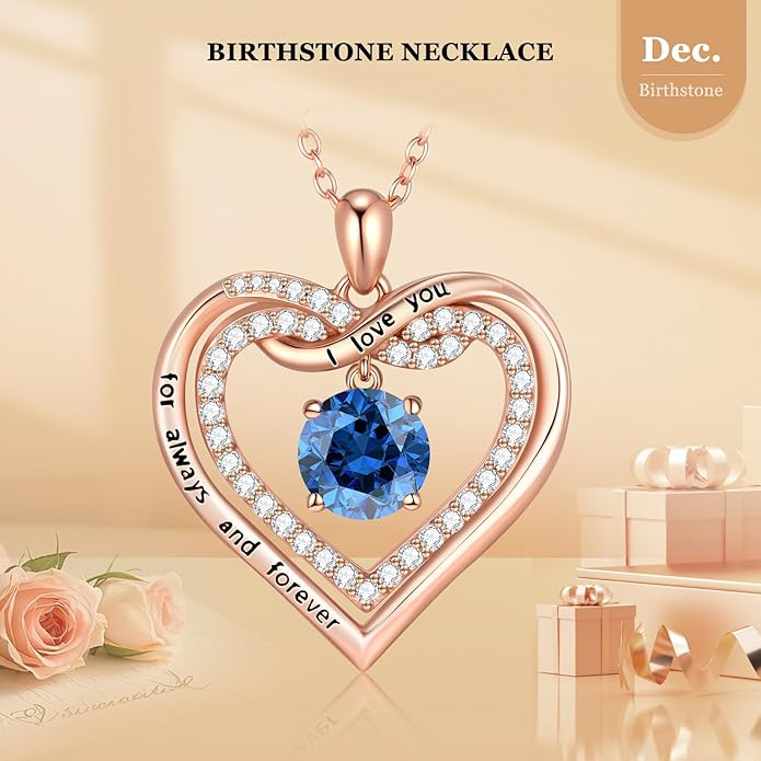 G&GEMSJEW Infinity Heart Birthstone Necklaces for Women, 925 Sterling Silver Jewelry, Pendant Heart Necklaces Birthday Anniversary Christmas Gift for Women Wife Mom Girlfriend Lady