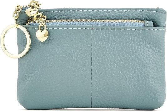 ZOOEASS Women Genuine Leather Zip Mini Coin Purse With Key Ring Triple Zipper Card Holder Wallet
