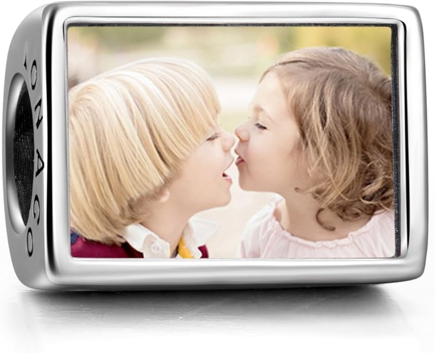 LONAGO 925 Sterling Silver Personalized Photo Charm Fit Compatible for Bracelet Necklace Customized Heart Round Shape Picture Bead