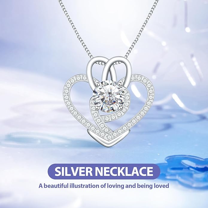 Yuelove Infinity Necklace for Women, 925 Sterling Silver Heart Necklace with 5A Zircon, White Gold Plated Adjustable Chain, Gift for Valentine's Day, Birthday, Anniversary for Wife, Girlfriend, Mom