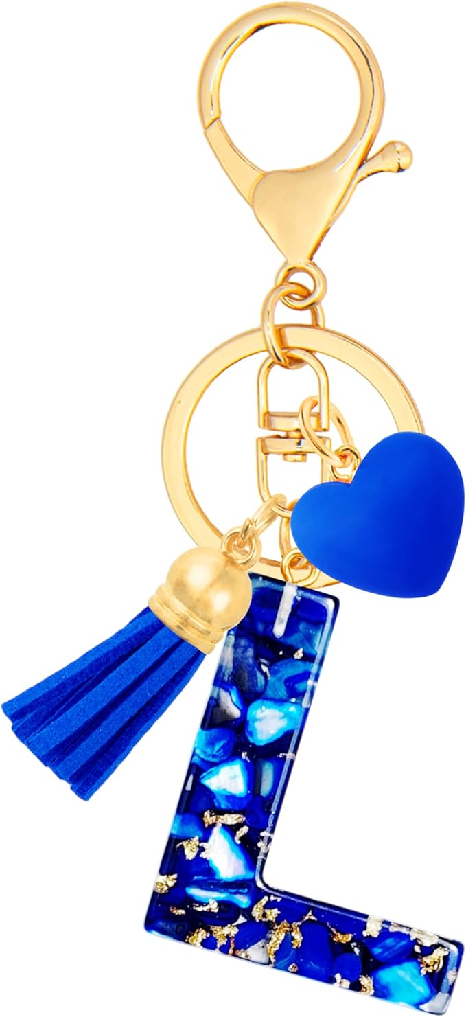 Initial Keychains for Women with Cute Heart Resin - Alphabet Letter Keychain for Bag, Backpacks, Purse or Car key