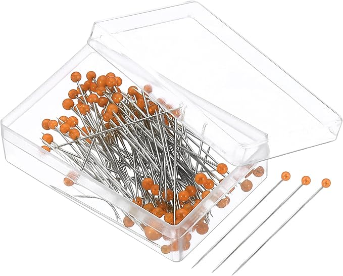 PATIKIL Sewing Pins, 200 Pcs 1 Inch Pearlized Ball Head Pins Straight Pin for Fabric, Decorative, Cloth Making, DIY, Orange