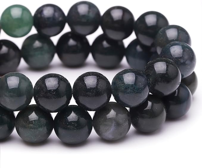 Natural Stone Beads for Jewelry Making,10mm Moss Agate Polished Smooth Round Gemstone Beads for Bracelet Necklace 15 Inch