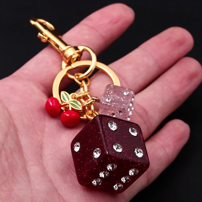 Lucky Dice Cherry Magic 8 Ball Keychain Billiard Ball Star Cherry Bags Charms Cute Y2k Keychain for Women Men