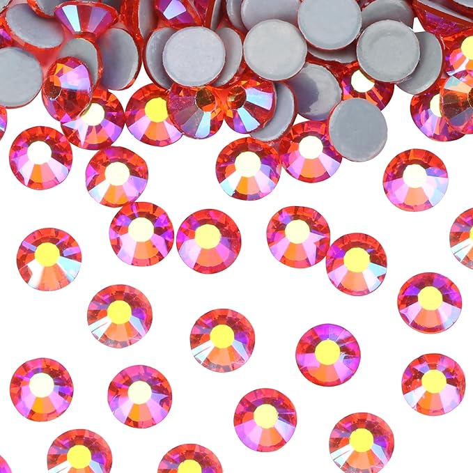 Jollin Hot Fix Crystal Flatback Rhinestones Glass Diamantes Gems 3.2mm(12ss 1440pcs, Red AB)