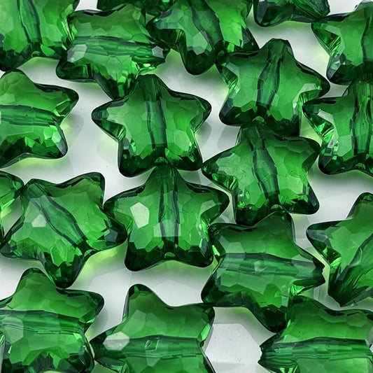 20pcs Acrylic Crystal Star Beads 28mm Star Shape Faceted Beads for Jewelry Making Bracelet Necklace Key Chains DIY Crafts(Dark Green)