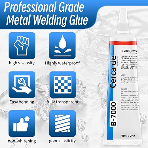 Jewelry Glue，Glue for Jewelry Making Repair，Suitable for bonding gem, Pearls, Earrings, Rings, Bracelets, Rhinestones, and Metals。Strong Waterproof Clear Adhesive 。2oz。