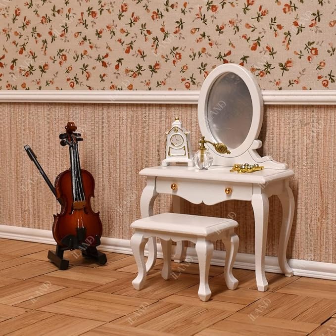 iLAND Miniature Dollhouse Accessories for Dollhouse Furniture, Mini Porcelain Vases and Decorative Plates w/a Desk Clock (Elegant Rose 11pcs)