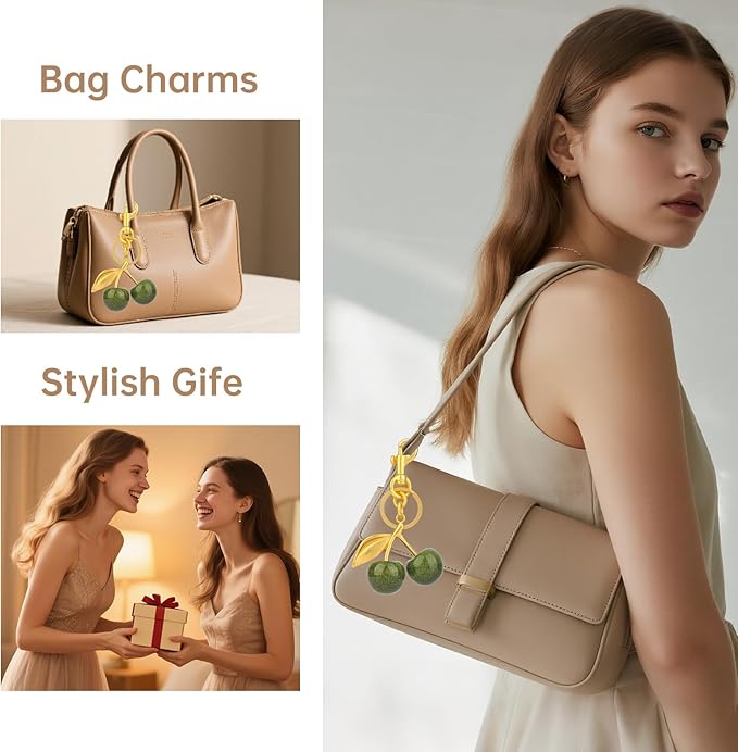 cherry bag charm, cute keychain cherry purse charms for handbags, bag accessories, gifts for women.