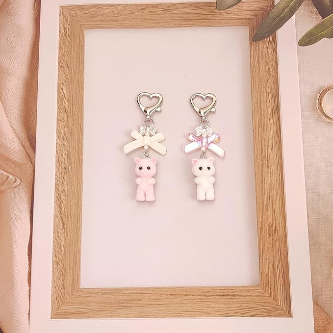 Cute Pink Keychain,Fuzzy Cat Keychain Aesthetic Y2K KeychainStylish KeychainsAccessories
