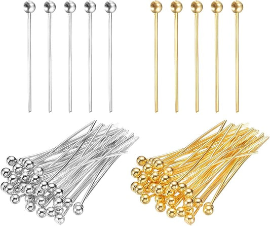 PATIKIL 0.6 Inch Ball Pins, Jewelry Making Headpins Straight Pins Findings Bendable for DIY Craft Bracelet Necklace Earring Pendant Making Supplies-400Pcs(Silver Gold)