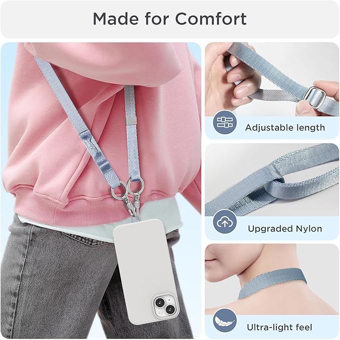 Phone Lanyard 2 in 1, Anti Theft Phone Strap Crossbody for Women, Adjustable Phone Wrist Strap
