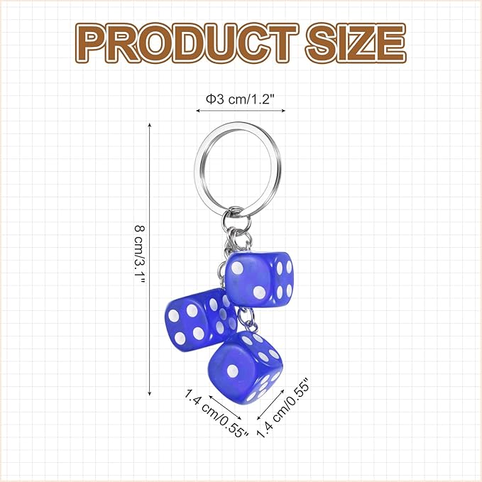 PATIKIL Lucky Dice Keychain Charm, Resin 3D Cube Square Mini Dice Keyrings with 3 Pendants for Bag