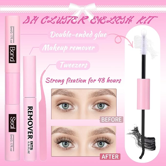 Feinner Lash Clusters Kit, Wispy Eyelash Clusters Lashes Natural DIY Lash Extension Kit, 8-16mm Cluster Eyelash Extensions Kit with Lash Bond and Eyelash Remover (30d+40d+50d)