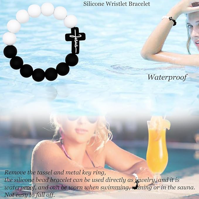 BIHRTC Key Ring Bracelet Car Keychain Holder Wristlet Silicone Women Beaded Bangle Chains