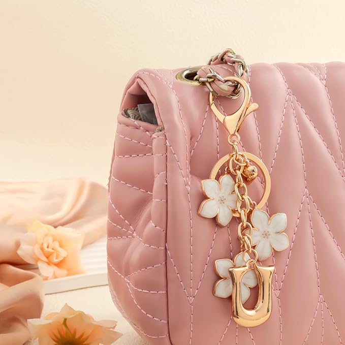Snycler Bubble Initial Keychain Graceful Flower for bags car remote–A-Z Letter Charms for Women