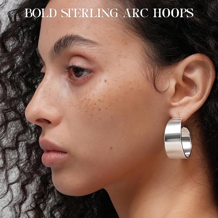 Eyeshock Chunky Gold Hoops Hypoallergenic Thick Statement Earrings for Women 18K Gold Plated Wide Hoop Earrings with Sterling Silver Post