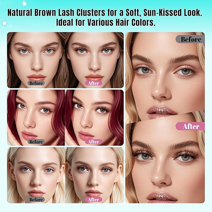 Brown Lash Clusters 320Pcs 80D Brown Eyelashes Cluster D Curl Individual Wispy Lashes Cluster for DIY Cluster Eyelash Extensions at Home for Beginners (Mix10-16mm)