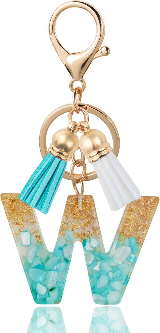 Initial Letter Keychain Cute Resin with 2 PU Tassel, Letter Keychain for Backpack Charms, Initial Keychains for Women