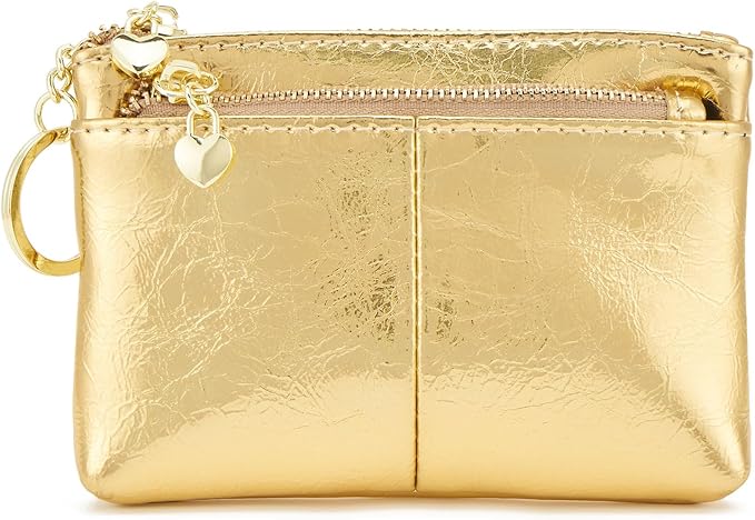 ZOOEASS Women Genuine Leather Zip Mini Coin Purse With Key Ring Triple Zipper Card Holder Wallet
