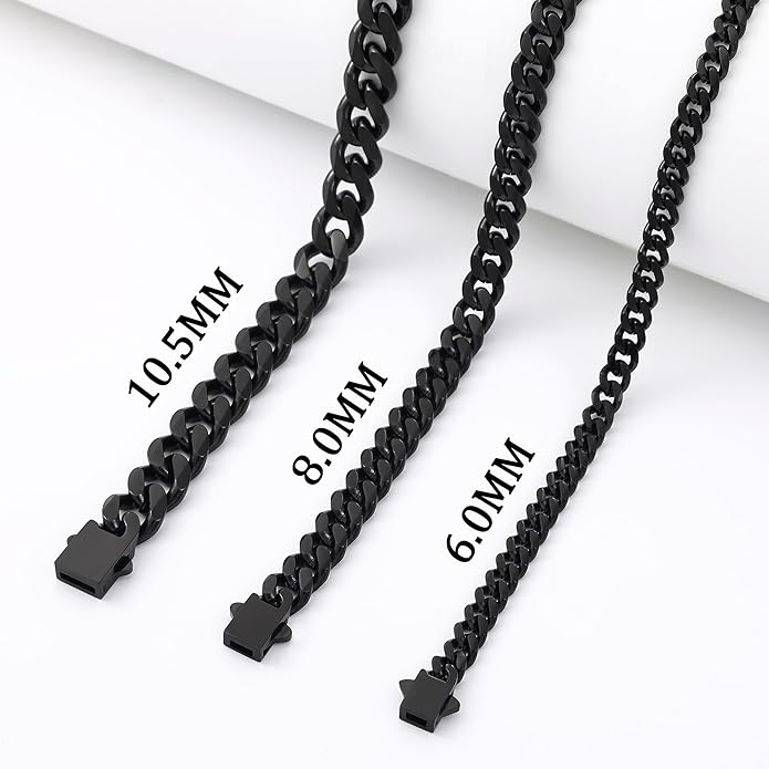 Fiusem 3.5mm Cuban Link Chains for Men, Silver Tone/Black/14K Gold Plated Stainless Steel Necklace Chain, Mens Necklace 16, 18, 20, 22, 24, 26, 28 Inch