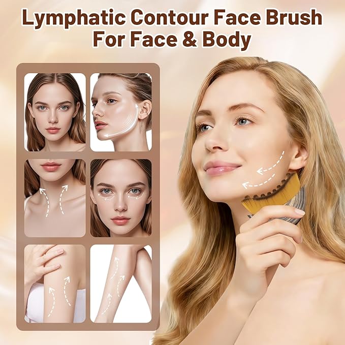Lymphatic Contour Face Brush, Lymphatic Drainage Massager - Anti-Puffiness, Detox & Lift, Ergonomically Designed to Fit The Skin Precisely, Soft Bristles Care for The Skins, Relieve Fatigue