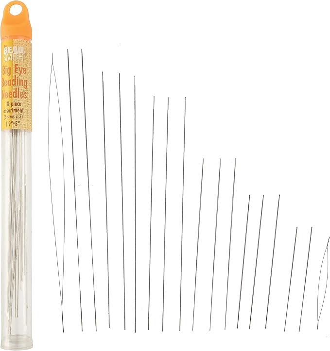 The Beadsmith 18-Piece Big Eye Beading Needle Assortment, 6 Sizes, 1.75”-5”, 3 Needles Per Size – Sharp Points, Use for General Sewing, Weaving and Embroidery, Very Easy to Thread