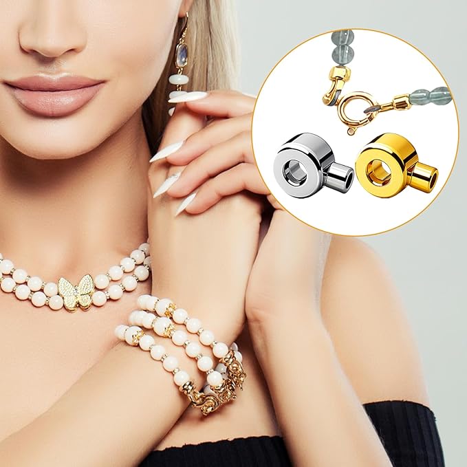 60 Pcs Crimp Beads, for Jewelry Making Metal Stopper Spacer Beads, Gold and Silver Plated Oblate Positioning for Bracelet Necklace Craft Projects Beaders and Jewelry Artisans