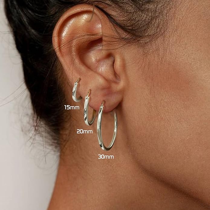 Hayoso 18K Gold Plated Hoop Earrings - 925 Sterling Silver Hoop Earrings Womens Hypoallergenic Hoops | Square Tube Hoop Earrings for Women 15mm/20mm/30mm/40mm