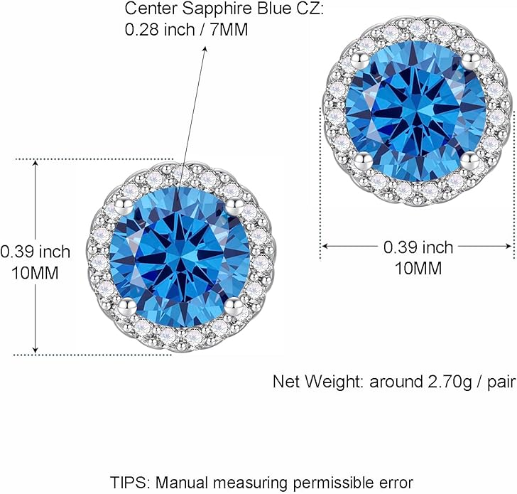 YOMELA Cubic Zirconia Earrings Studs, Halo CZ Birthstone Simulated Diamond Stud Earrings for Women