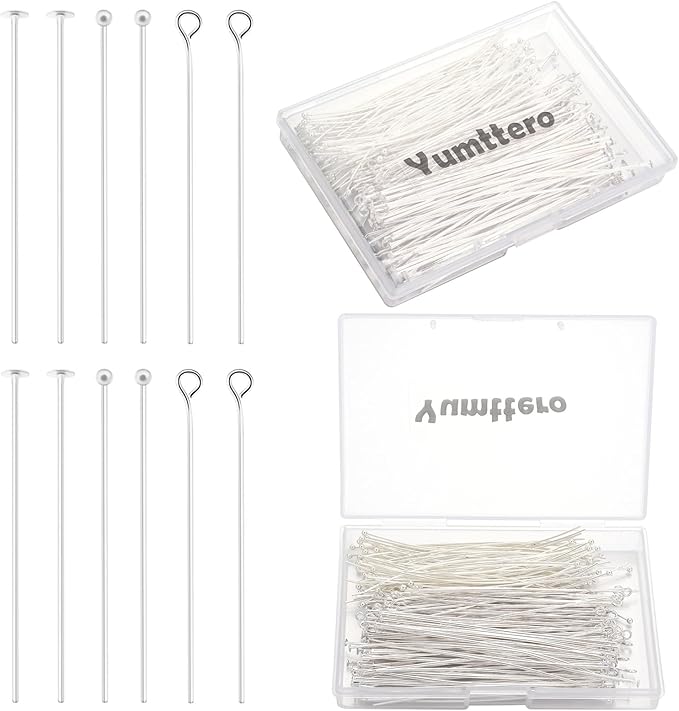 210 Pcs 70mm/2.76 Inch 21 Gauge Eye Pins Head Pins Ball Pins for Jewelry Making, Yumttero Straight Mixed Pin for Craft Earring Bracelet Necklace Pendant Jewelry Making (Mixed Pins,Sliver Color)