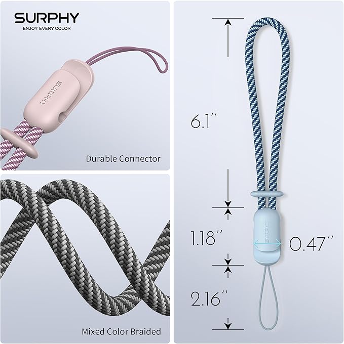 SURPHY 3 Pack Phone Wrist Strap with CellPhone Tether Tab, Cellphone Lanyard, Phone Strap with 2-Color Braided, Wrist Lanyard
