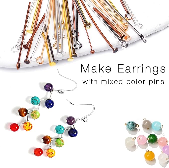 Jewelry Making Head Pins and Eye Pins Set, 1000 Pieces, Stainless Steel, Mixed Finishes (Mixed Color)