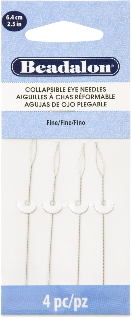 Beadalon Collapsible Eye Beading Needles, Fine 0.30 mm / .012 inches Diameter, 2.5 inches Length, 4 pc