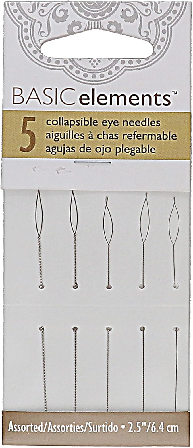 The Beadsmith Basic Elements Collapsible Eye Needles – 2.5 Inch Long – Flexible Twisted Wire – Large Eye, Easy to Thread – 5 Needles in Assorted Sizes