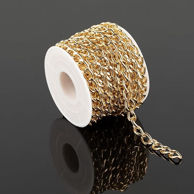 16.4 Feet Twisted Curb Chain Links Gold Plated Aluminum Bracelet Necklace Chain Bulk for DIY Craft Jewelry Making with Lobster Clasps and Jump Rings